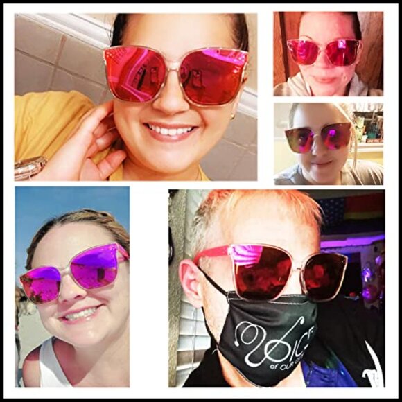 Oversized Pink Purple Mirrored Lens Sunglasses with UV400 Protection main image 6